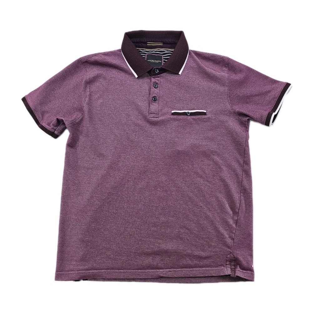 Denim & Flower Ricky Singh Men's Polo L Burgundy Casual Golf Contrast Trim Retro